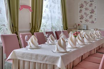 Image showing Restaurant table setting in the wedding style