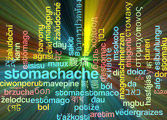 Image showing Stomachache multilanguage wordcloud background concept glowing