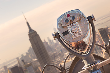 Image showing New York City Manhattan skyline in sunset.