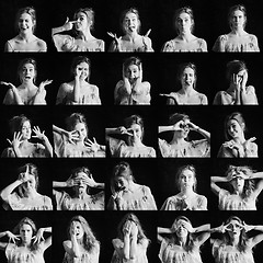 Image showing Collage of woman different facial expressions