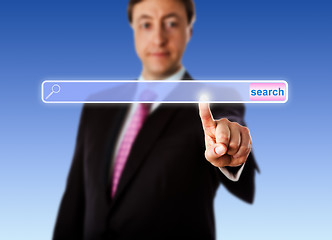 Image showing Smiling Manager Touching An Empty Search Bar