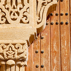 Image showing morocco old door and historical nail wood