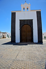 Image showing bell tower    lanzarote  spain the old wall terrace church  in a