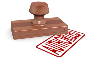 Image showing Wooden stamp authorized with red text