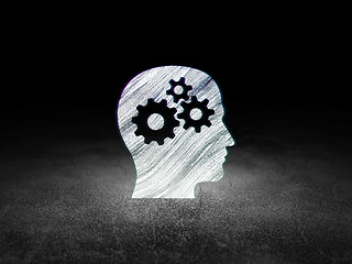 Image showing Information concept: Head With Gears in grunge dark room