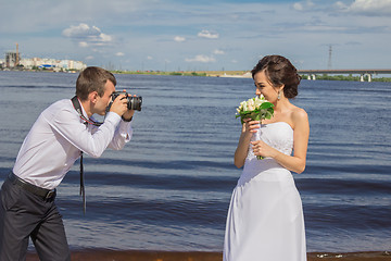 Image showing Portrait of the bride and groom   