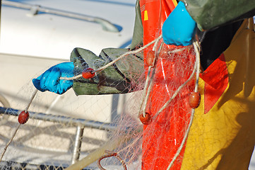 Image showing Fisherman controlling net