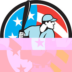 Image showing American Baseball Batter Hitter USA Flag Circle Retro