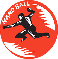 Image showing Handball Player Jump Striking Circle Woodcut