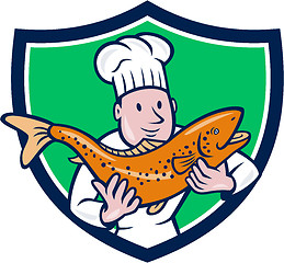 Image showing Chef Cook Holding Trout Fish Shield Cartoon