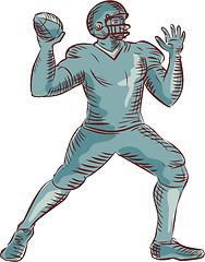 Image showing American Football QB Throwing Etching