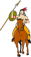 Image showing Native American Indian Brave Riding Pony Cartoon