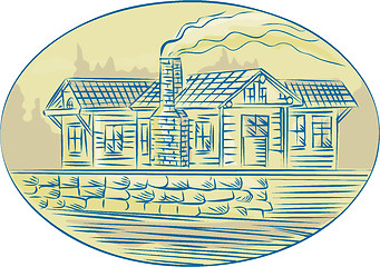 Image showing Log Cabin Resort Oval Etching