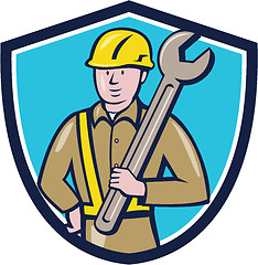 Image showing Construction Worker Spanner Shield Cartoon