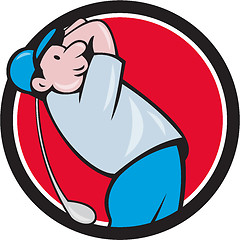 Image showing Golfer Swinging Club Circle Cartoon