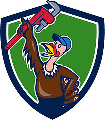 Image showing Turkey Plumber Raising Wrench Shield Cartoon