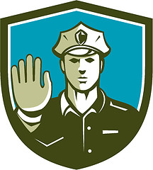 Image showing Traffic Policeman Hand Stop Sign Shield Retro