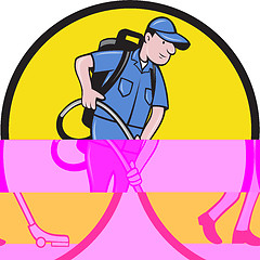 Image showing Commercial Cleaner Janitor Vacuum Circle Cartoon