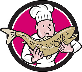 Image showing Chef Cook Holding Trout Fish Circle Cartoon