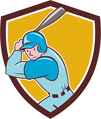 Image showing Baseball Player Batting Shield Cartoon