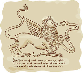 Image showing Griffin Fighting Snake Side Etching