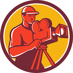 Image showing Cameraman Vintage Film Movie Camera Circle Retro