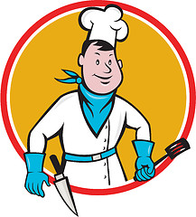 Image showing Chef Cook Holding Spatula Knife Circle Cartoon 