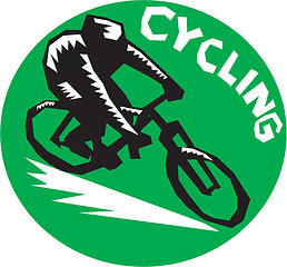 Image showing Cyclist Riding Bicycle Cycling Circle Woodcut