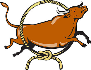 Image showing Texas Longhorn Red Bull Jumping Lasso Cartoon