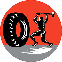 Image showing Tire Sledgehammer Workout Woodcut