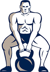 Image showing Athlete Weightlifter Lifting Kettlebell Retro