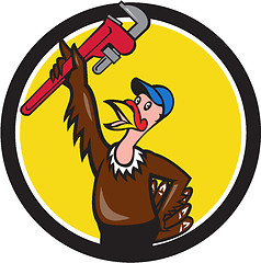 Image showing Turkey Plumber Raising Wrench Circle Cartoon