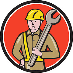 Image showing Construction Worker Spanner Circle Cartoon