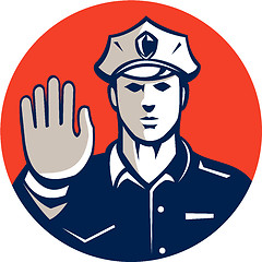 Image showing Traffic Policeman Hand Stop Sign Circle Retro