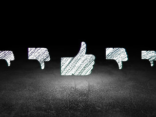 Image showing Social media concept: thumb up icon in grunge dark room