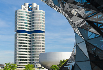 Image showing BMW four-cylinder tower Munich world headquarters