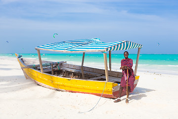 Image showing White tropical sandy beach on Zanzibar.