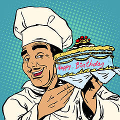 Image showing Pastry chef with birthday cake