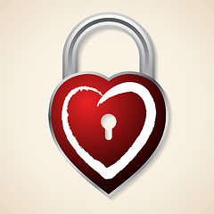 Image showing Red heart shaped padlock