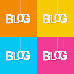 Image showing Paper word blog hanged on string over color background. Vector illustration.