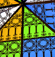 Image showing colorated glass and sun in morocco africa window and light