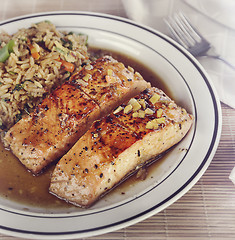 Image showing Salmon and Rice with Mushrooms