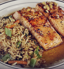 Image showing Salmon and Rice with Mushrooms