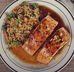 Image showing Salmon and Rice with Mushrooms