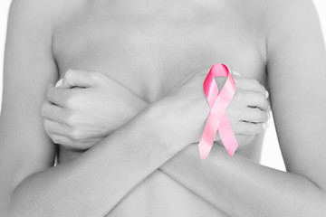 Image showing naked woman with breast cancer awareness ribbon