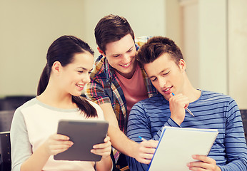 Image showing group of smiling students with tablet pc