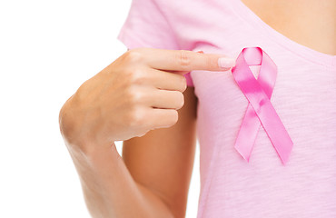 Image showing woman with pink cancer awareness ribbon