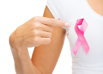 Image showing woman with pink cancer awareness ribbon