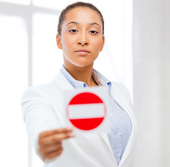 Image showing african woman showing stop sign