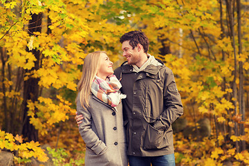 Image showing smiling couple hugging in autumn park